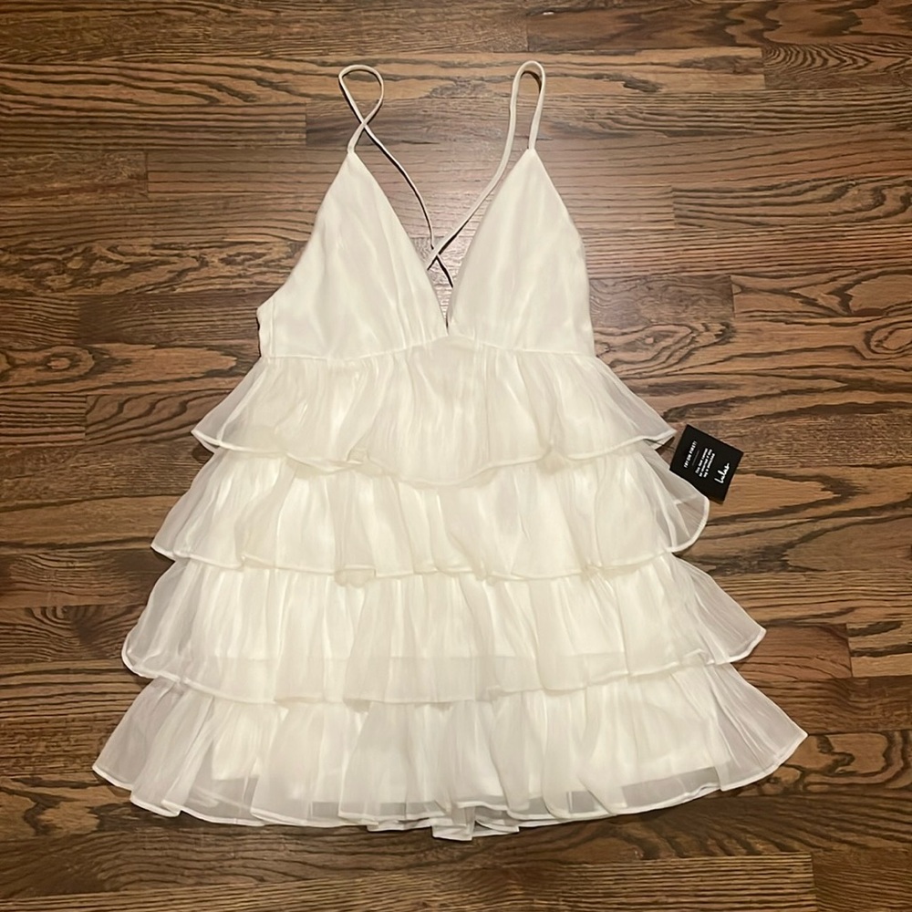 Lulus shimmer white ruffle tiered dress